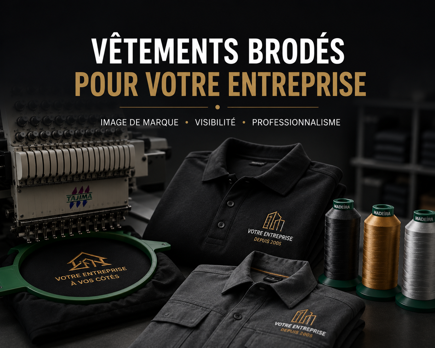 Vêtements professionnels brodés pour entreprise avec logo personnalisé et broderie textile haut de gamme