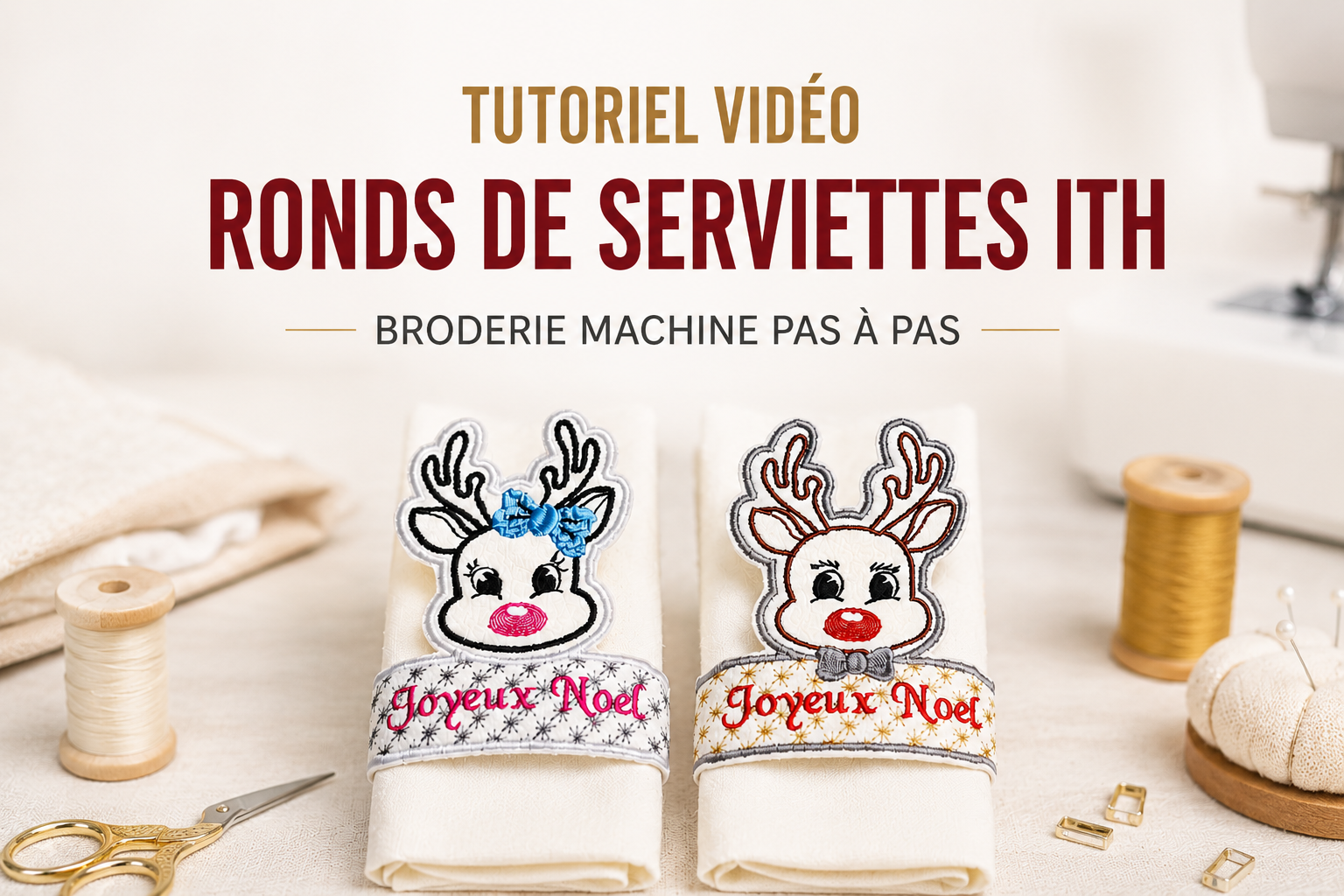 Réaliser les ronds de serviette ITH « La petite sœur de Rudolf » et « Rudolf »