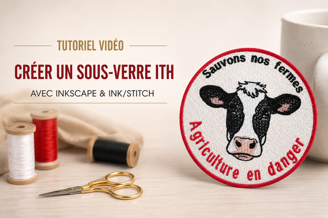 Tutoriel vidéo pour créer un sous-verre ITH personnalisé avec Inkscape et Ink/Stitch en broderie machine