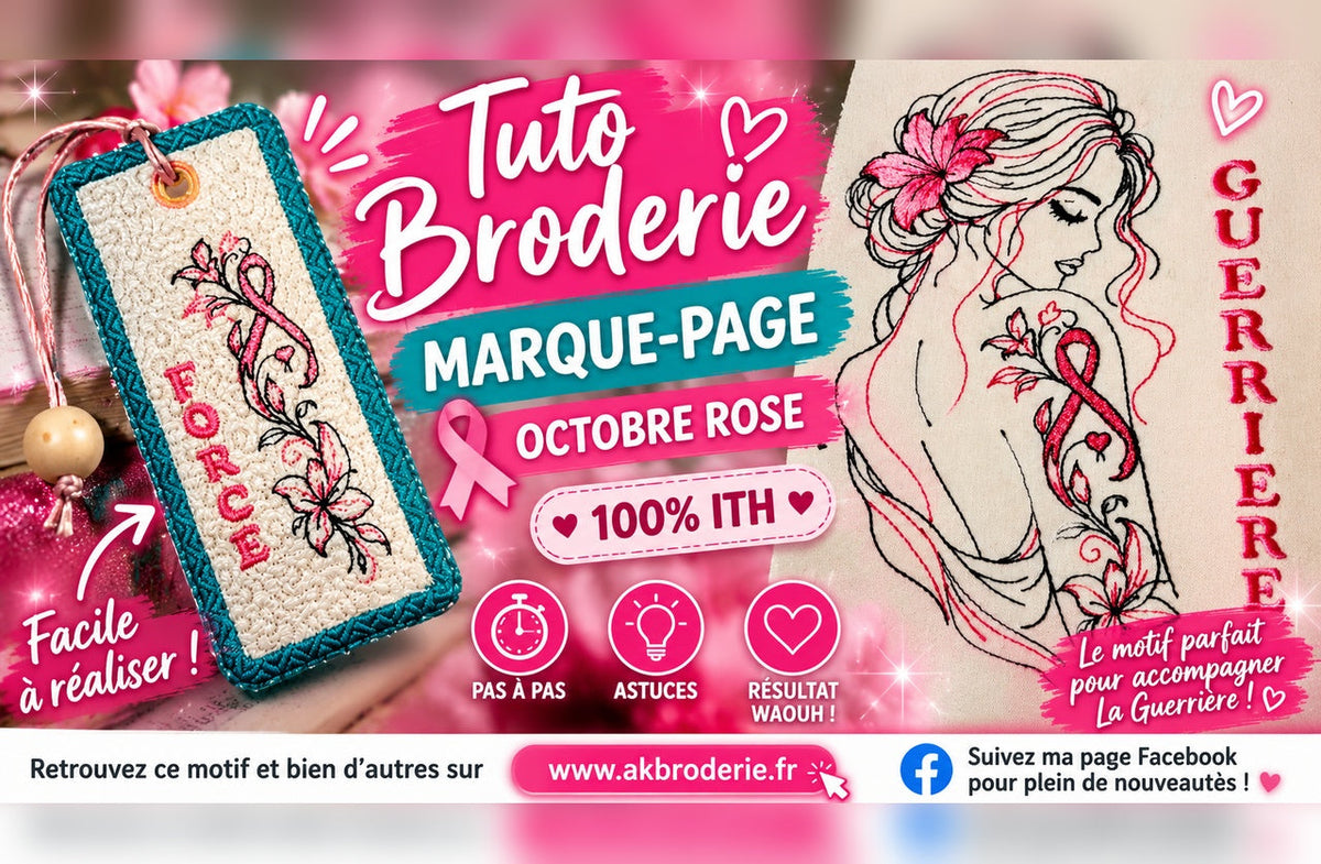 Tuto broderie ITH – Marque-page Octobre Rose | La Guerrière