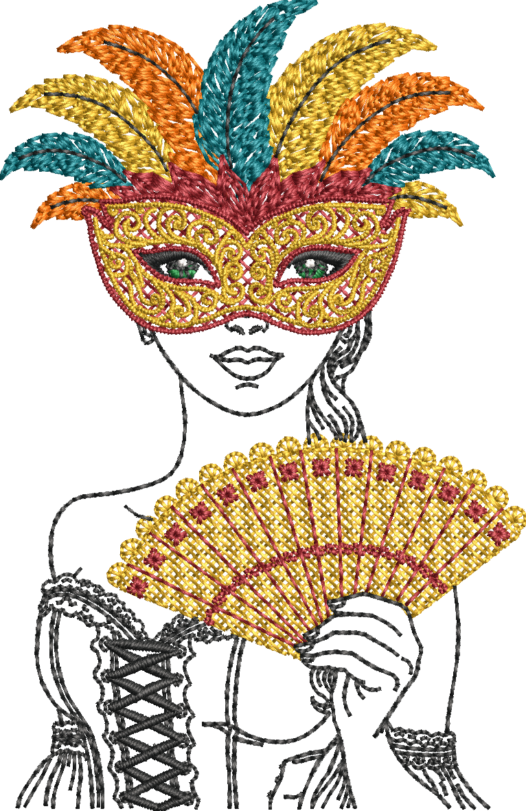 Femme Vénitienne Carnaval – Fichier Broderie Disponible 10x10 - 15x15 - Pack Collection