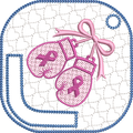 Motif de broderie ITH porte-foulard Octobre Rose avec gants de boxe décorés de rubans roses, fond cœur brodé et nœud satiné, format 10x10