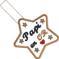 Porte-clés étoile ITH Papi en Or avec étoiles et cœur rouge – motif de broderie machine 10x10 pour la Fête des grands-pères