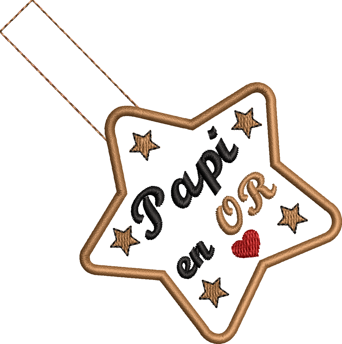 Porte-clés étoile ITH Papi en Or avec étoiles et cœur rouge – motif de broderie machine 10x10 pour la Fête des grands-pères