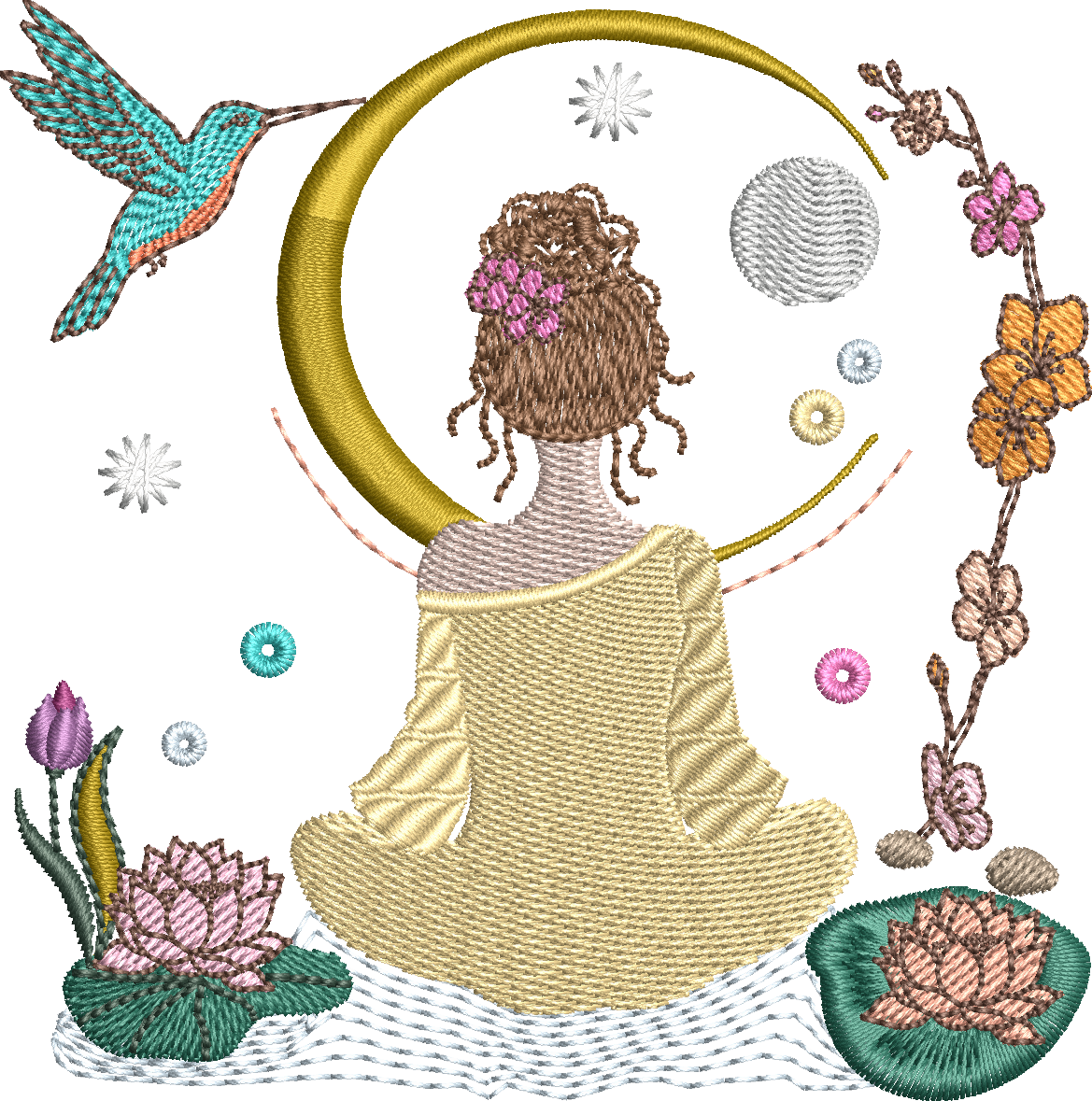 Méditation au Jardin des Songes – Motif de Broderie Machine – 3 Tailles