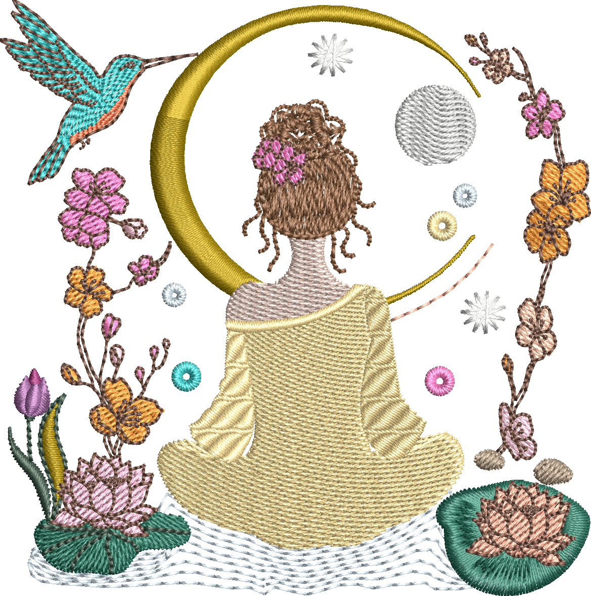 Méditation au Jardin des Songes – Motif de Broderie Machine – 8 Tailles