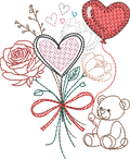 Bouquet Nounours – Je t’aime – Tendresse, amour & poésie - Motif de broderie - Format disponible : Pack 3 tailles, cadre 10x10, 15x15, 26x16 ou 20x20