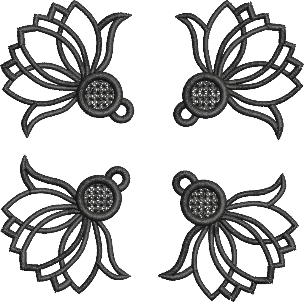 Boucles d'Oreilles FSL Lotus – Fichier Broderie Disponible 10x10 - Plaque 2 Paires