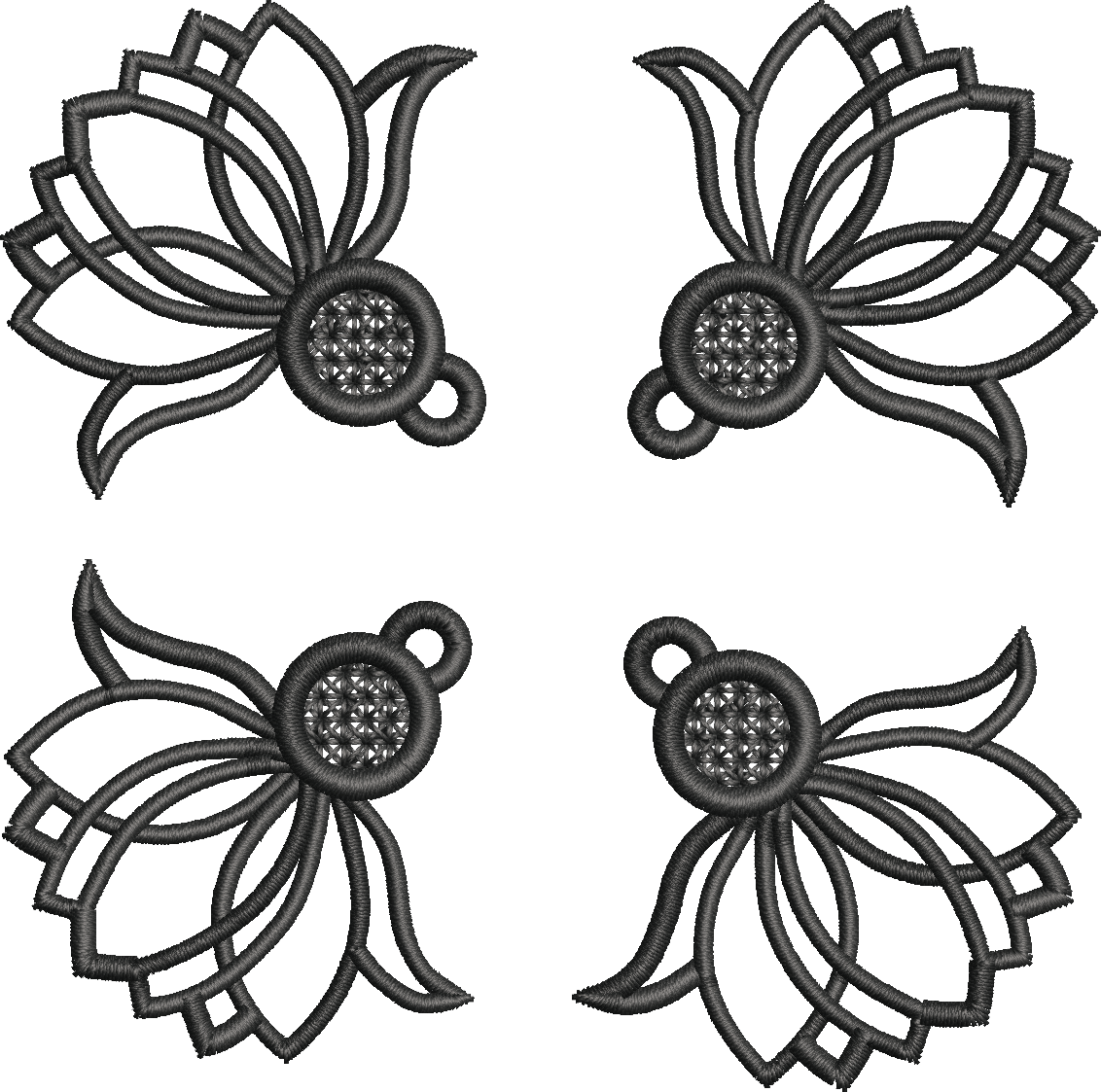 Boucles d'Oreilles FSL Lotus – Fichier Broderie Disponible 10x10 - Plaque 2 Paires