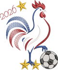 Motif de broderie machine coq tricolore football 2026 format PES DST JEF