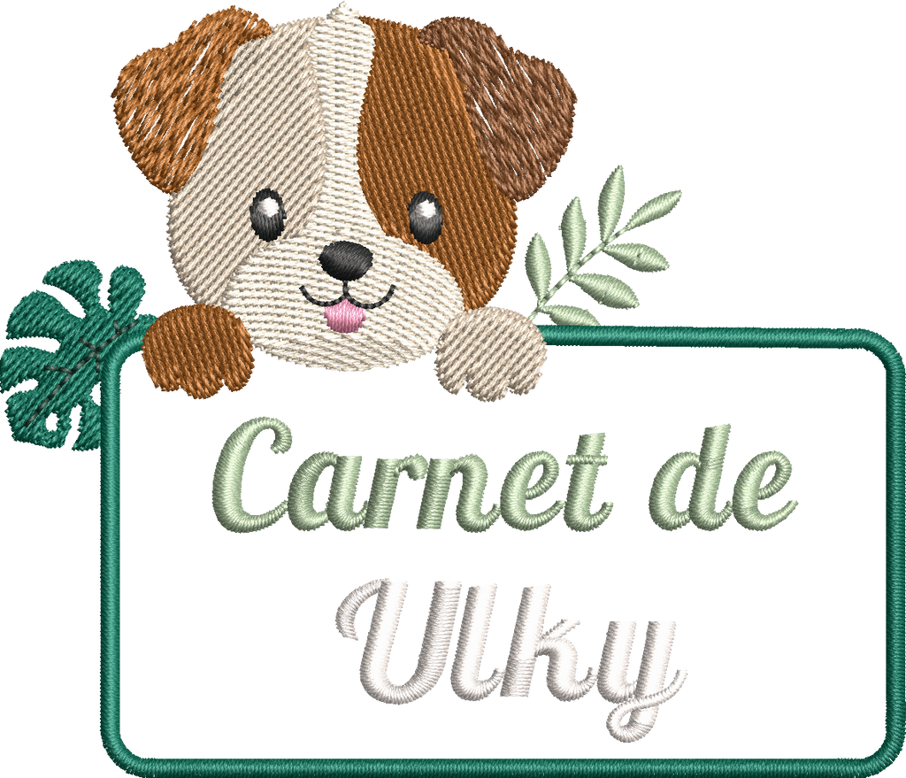 Motif de broderie Étiquette Chien personnalisable avec cadre pour ajouter un prénom ou un texte au format 10x10