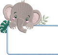 Étiquette Appliqué Cristal Éléphant – motif de broderie machine 10x10 avec éléphant, feuillage et fenêtre transparente en Cristal