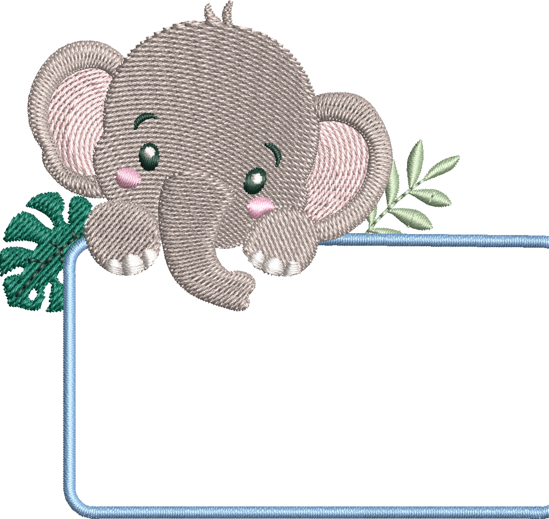 Étiquette Appliqué Cristal Éléphant – motif de broderie machine 10x10 avec éléphant, feuillage et fenêtre transparente en Cristal