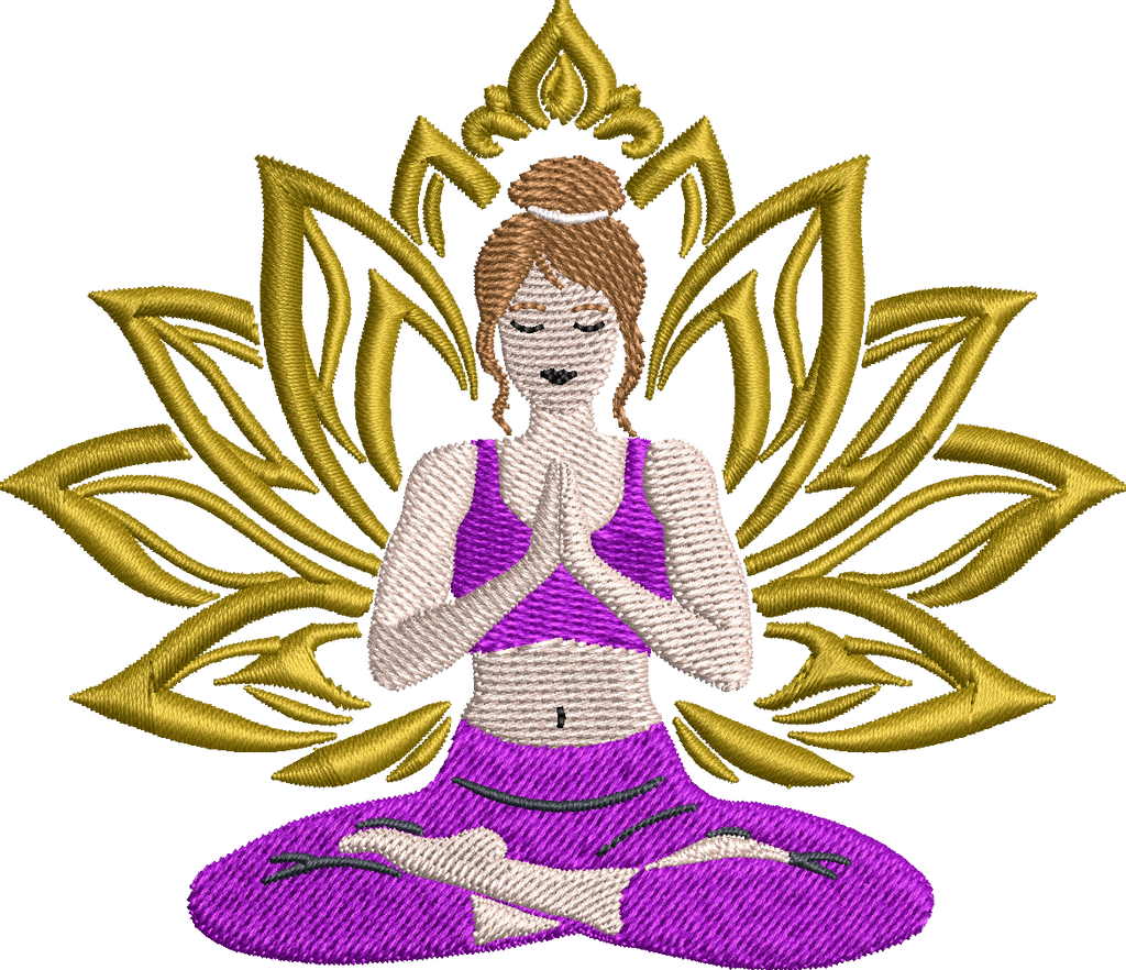 Femme Méditation Lotus – Fichier Broderie Disponible 10x10 - 15x15 - Pack 2 Tailles