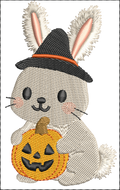 Lapin Halloween avec chapeau de sorcière et citrouille – motif de broderie machine 10x10