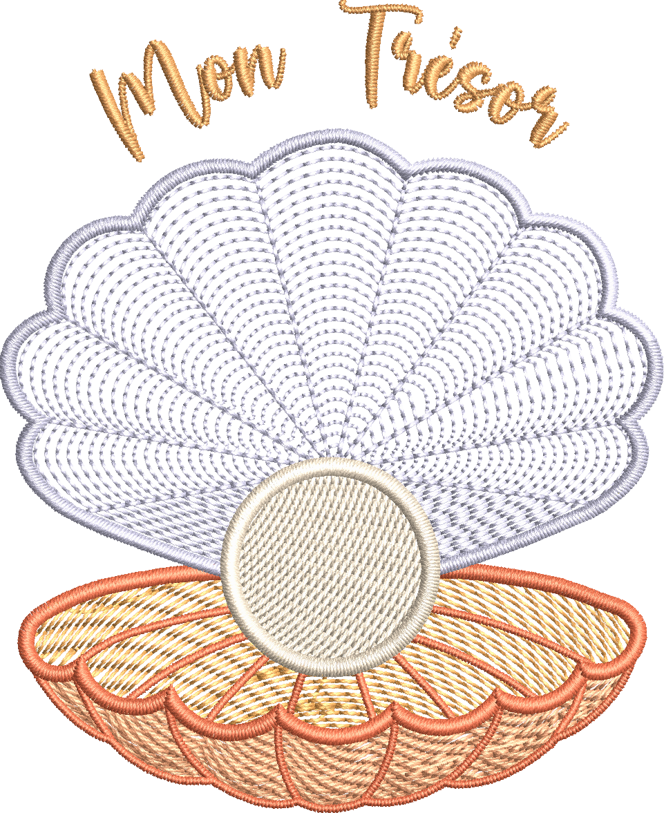 Motif de broderie Mon Trésor Huître Perlière classique avec point florentin, point ondulé et papier Mylar – Format 10x10 AK Broderie