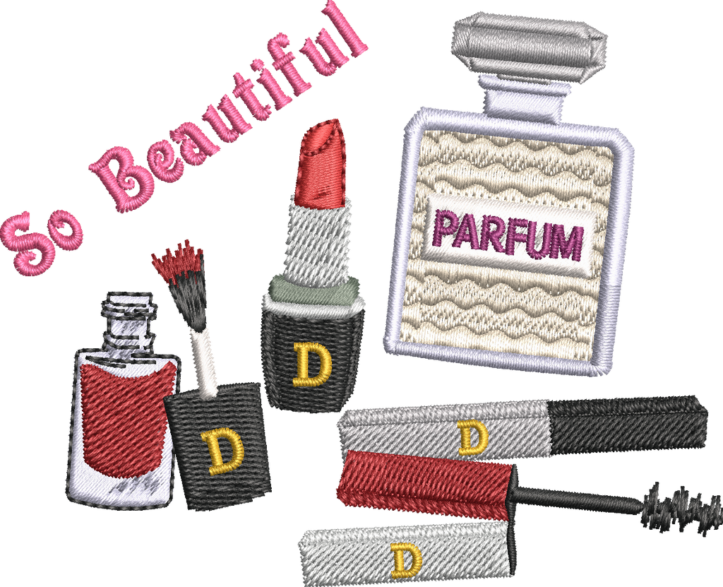 Maquillage So Beautiful – Fichier Broderie Disponible 10x10 - 15x15 - Pack 2 Tailles