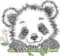 Panda Fleuri – motif de broderie machine texturé entouré de fleurs et feuillages – 4 tailles