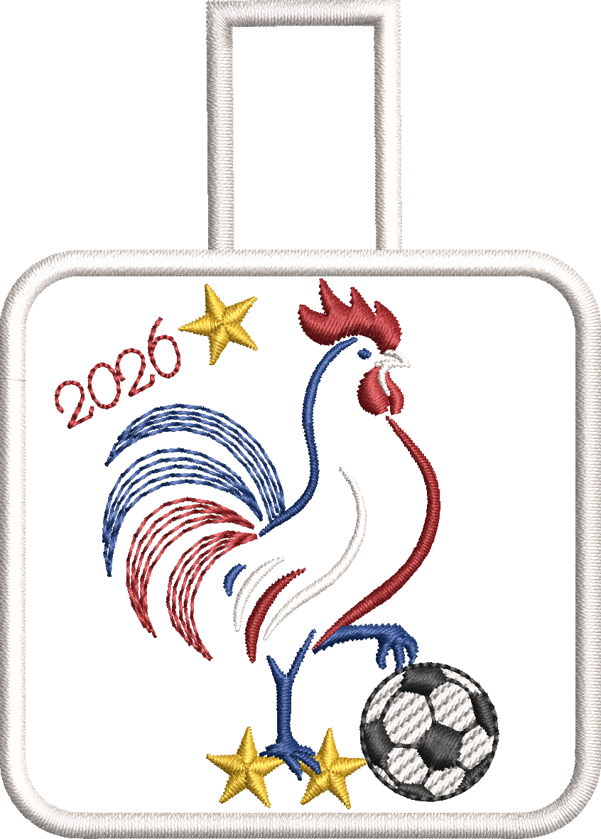 Motif de broderie machine ITH Passion Foot – porte-clé football à réaliser entièrement dans le cadre, formats PES DST JEF HUS VP3 XXX