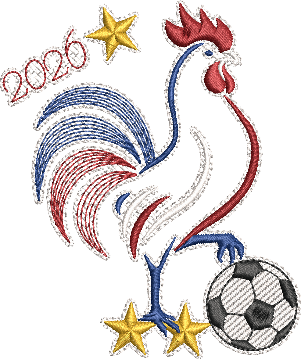 Coq Tricolore Passion Foot – Fichier Broderie Disponible 10x10 - 15x15 et 20x20/26x16 et version éponge