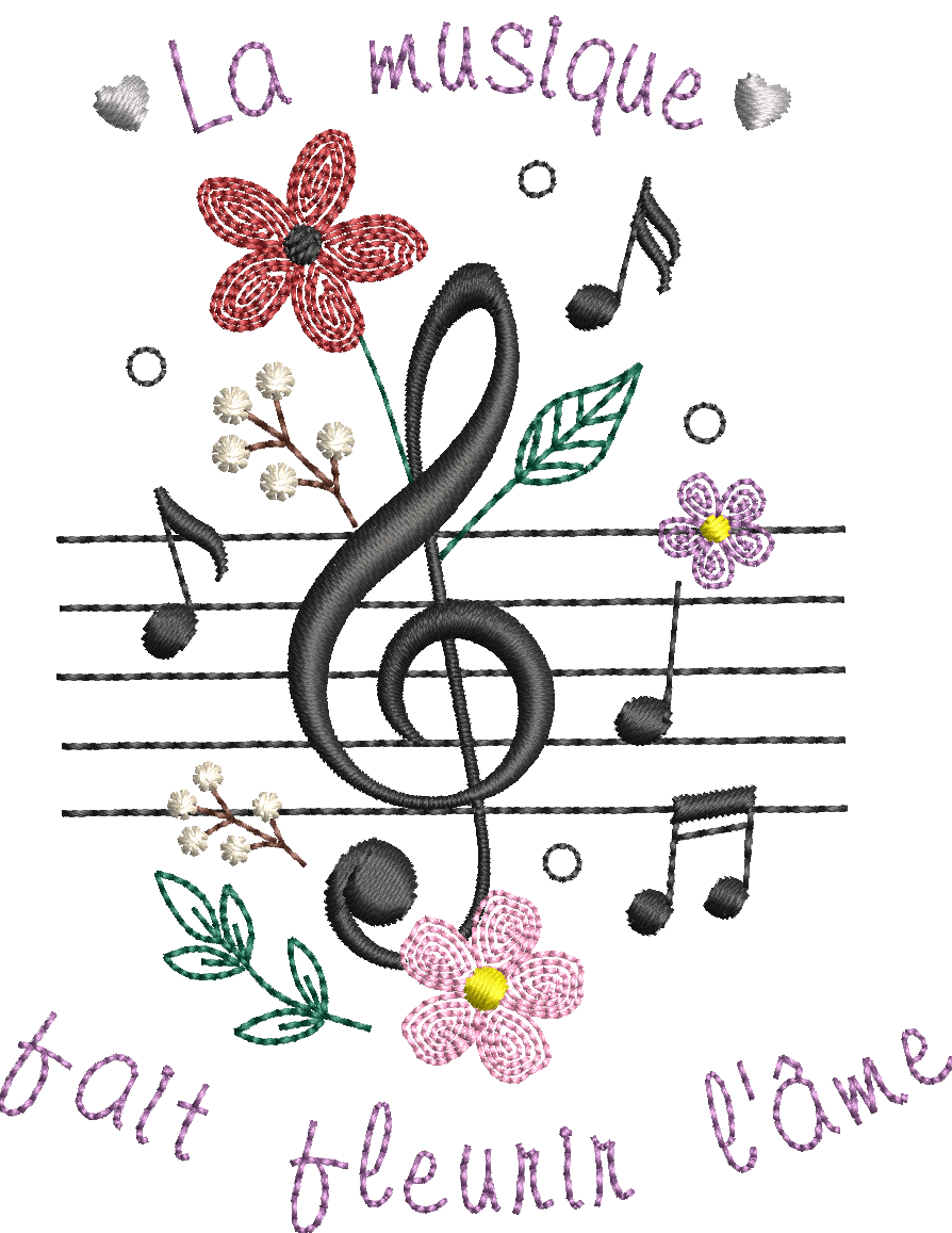La Musique Fait Fleurir l'Âme | Motif Broderie Machine 10x10