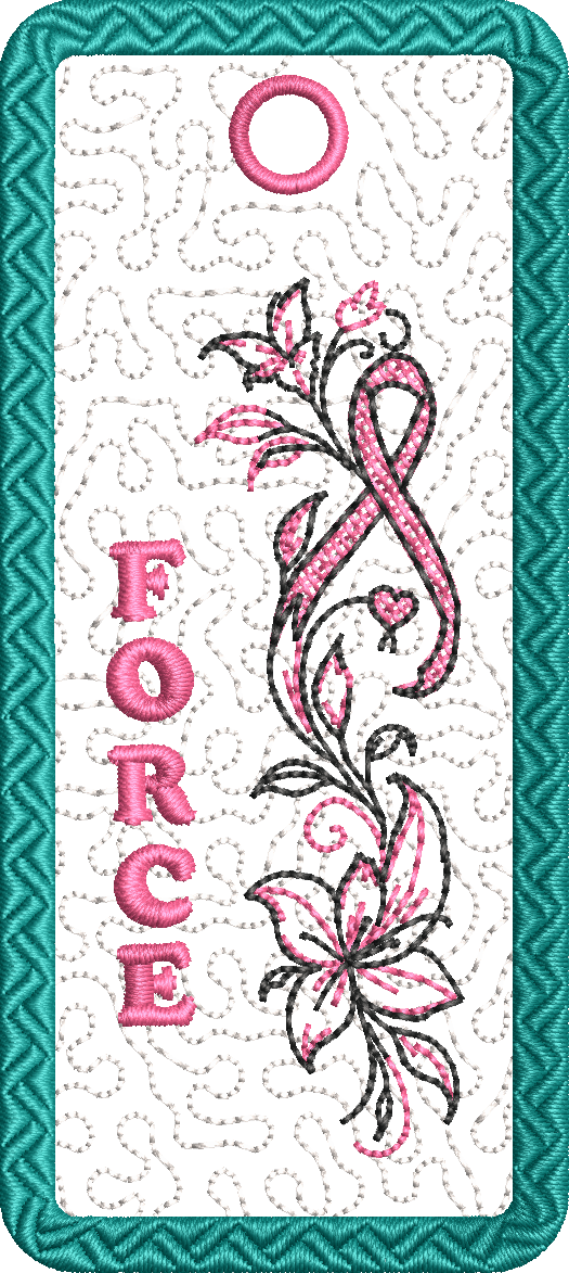 Marque-pages Octobre Rose ITH Guerrière Force Courage et Espoir avec ruban rose et fleurs – motifs de broderie machine 10x10