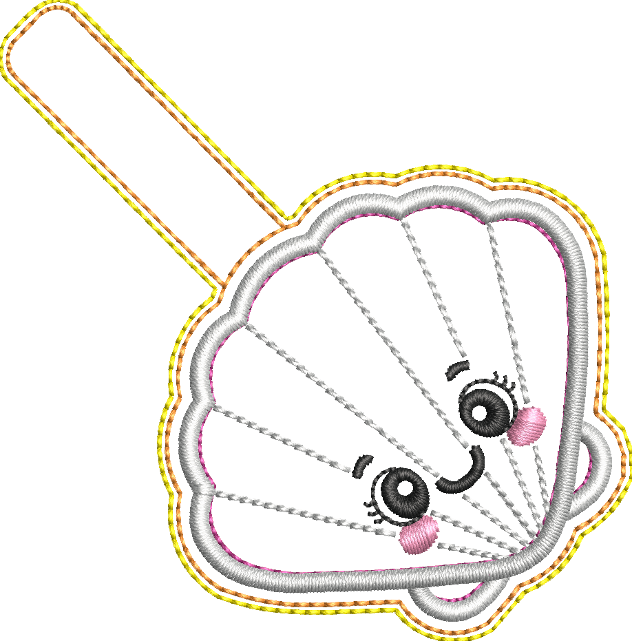 Porte-clé ITH Coquillage 3D brodé avec effet bombé en simili pailleté – Fichier broderie machine 10x10 AK Broderie