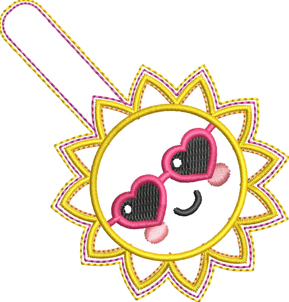 Porte-clé ITH Soleil 3D brodé avec effet bombé en simili pailleté – Fichier broderie machine 10x10 AK Broderie