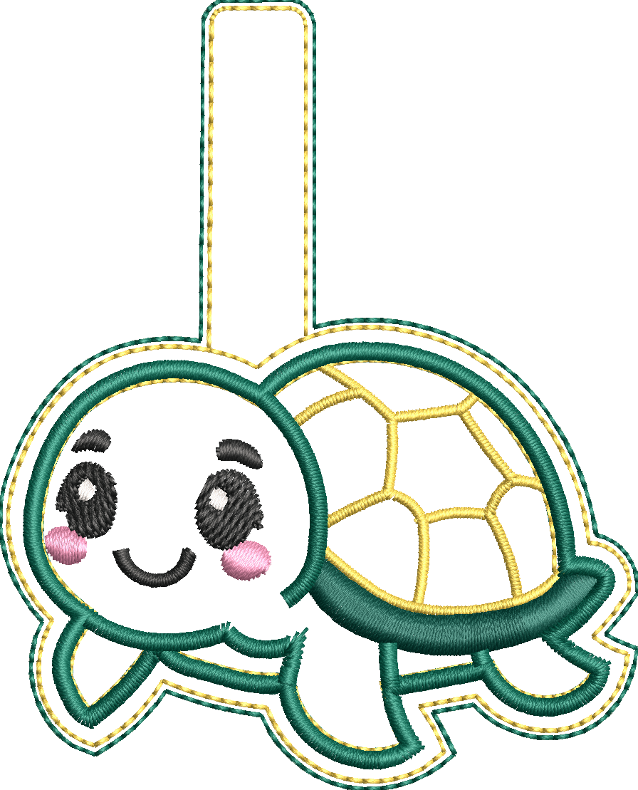 Porte-clé ITH Tortue 3D brodé avec effet bombé en simili pailleté – Fichier broderie machine 10x10 AK Broderie