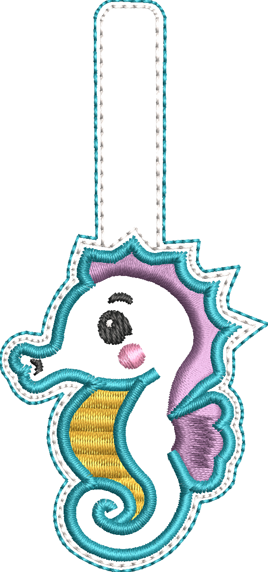 Porte-clé ITH Hippocampe 3D brodé avec effet bombé en simili pailleté – Fichier broderie machine 10x10 AK Broderie