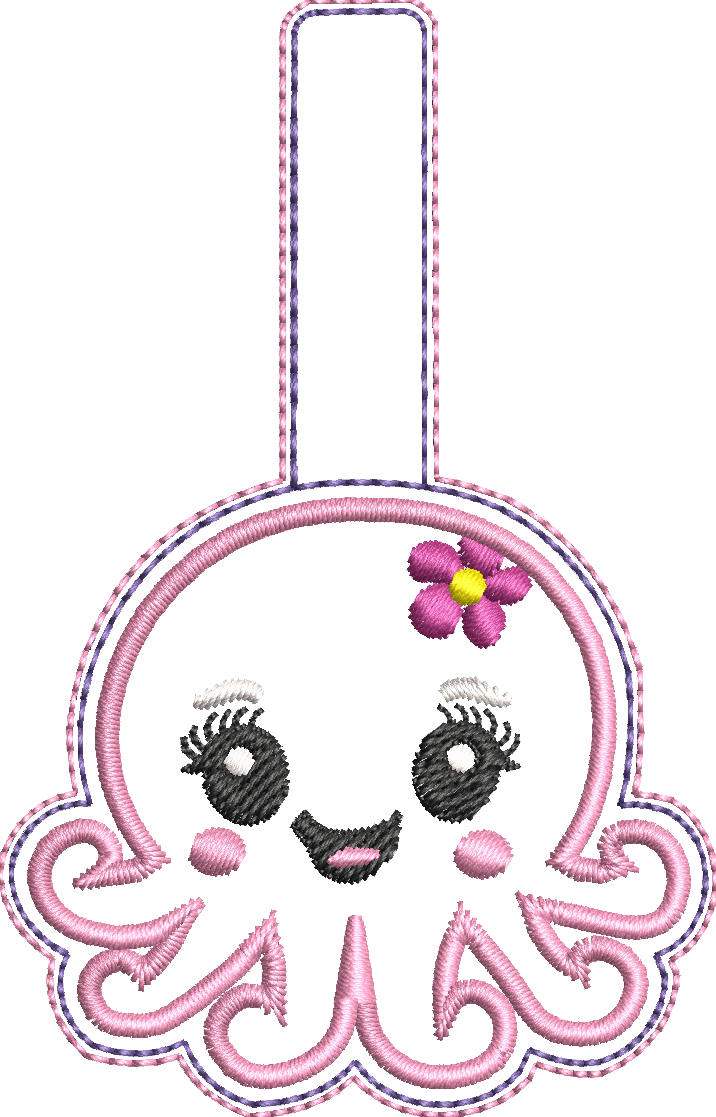 Porte-clé ITH Pieuvre 3D brodé avec effet bombé en simili pailleté – Fichier broderie machine 10x10 AK Broderie