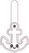 Porte-clé ITH Ancre Marine 3D brodé en simili pailleté rose avec effet bombé – Fichier broderie machine 10x10 AK Broderie