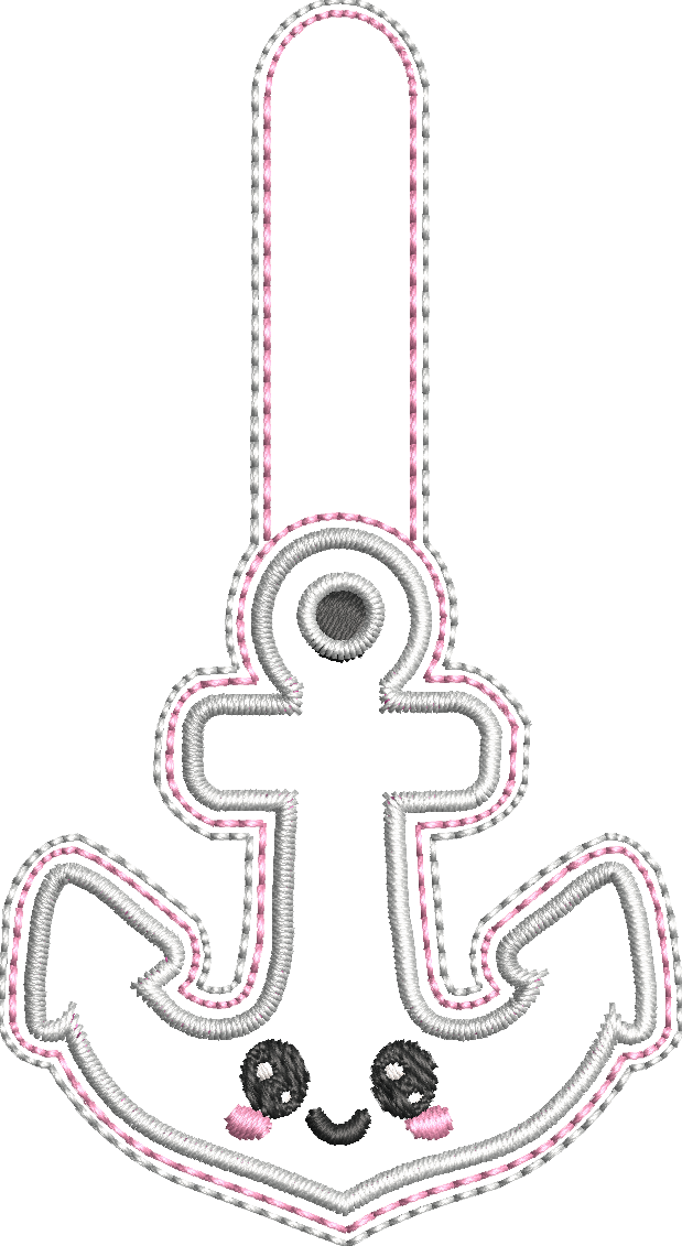 Porte-clé ITH Ancre Marine 3D brodé en simili pailleté rose avec effet bombé – Fichier broderie machine 10x10 AK Broderie
