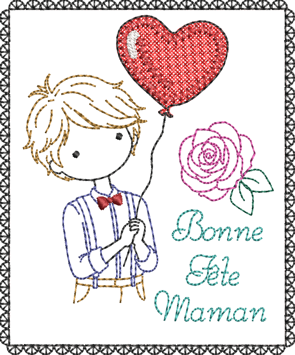 Carte ITH Bonne Fête Maman Garçon – Fichier Broderie 10x10 ou 15x15