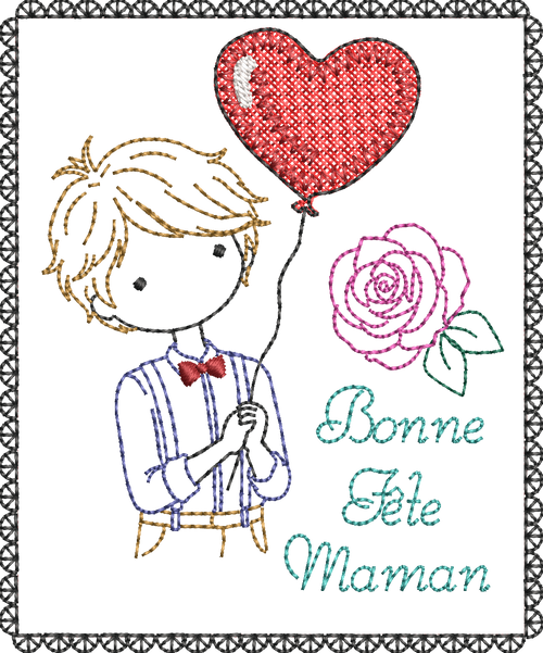 Carte ITH Bonne Fête Maman Garçon – Fichier Broderie 10x10 ou 15x15