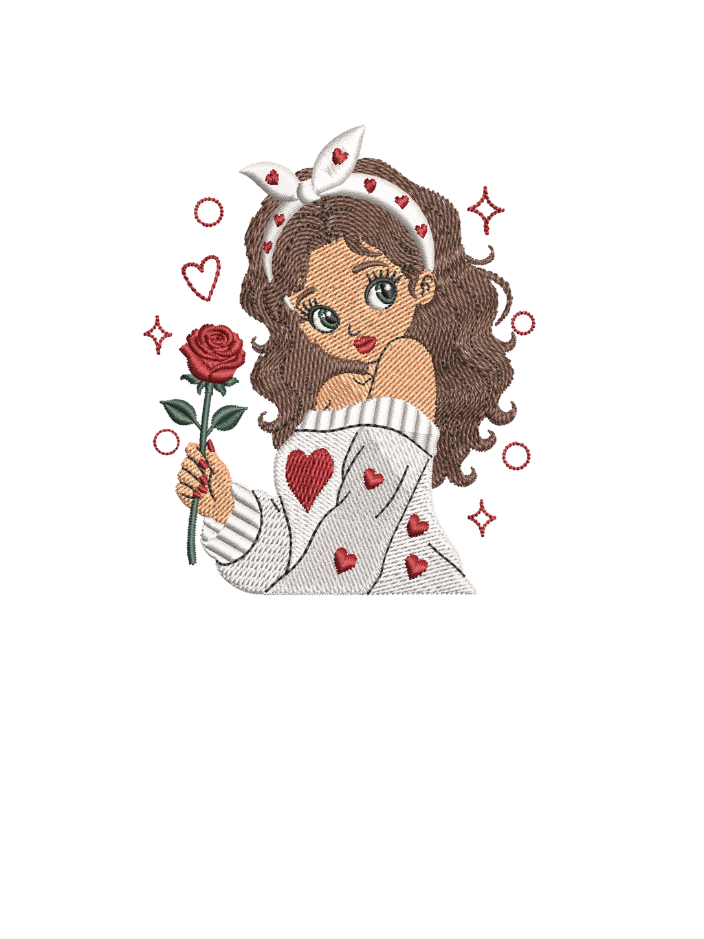 Rosie Valentine - Fichier Broderie - Format 10x10 - 15x15 - 18x13 - Pack 3 Tailles