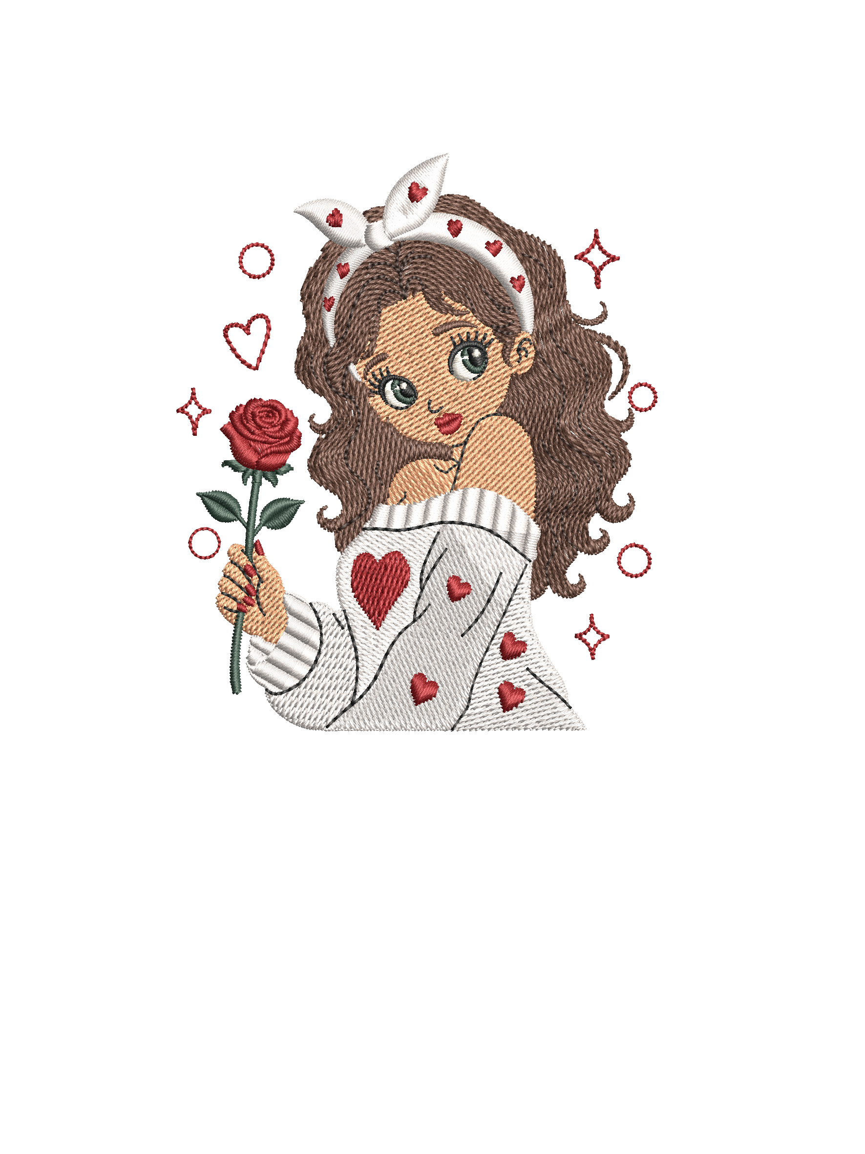 Rosie Valentine - Fichier Broderie - Format 10x10 - 15x15 - 18x13 - Pack 3 Tailles