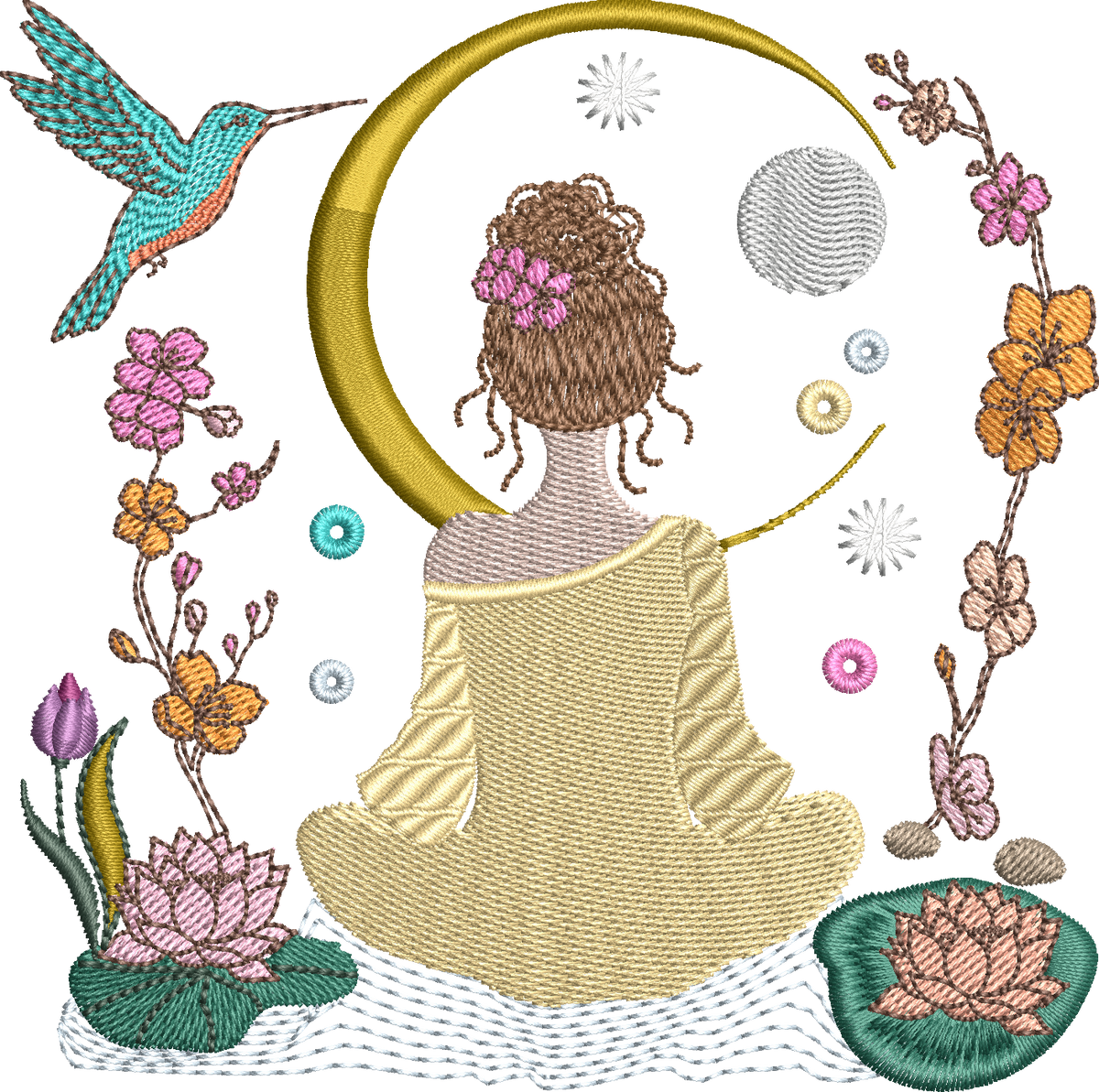 Méditation au Jardin des Songes – Motif de Broderie Machine – 8 Tailles