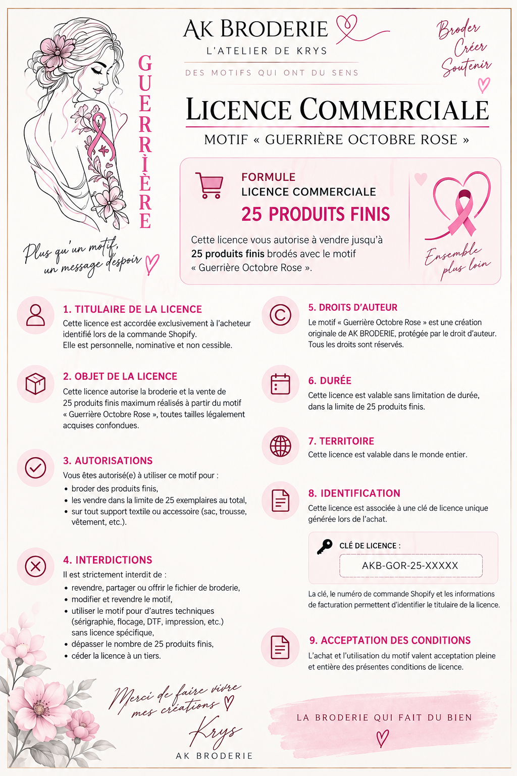 Guerrière Octobre Rose – Motif de Broderie Machine – 6 Tailles