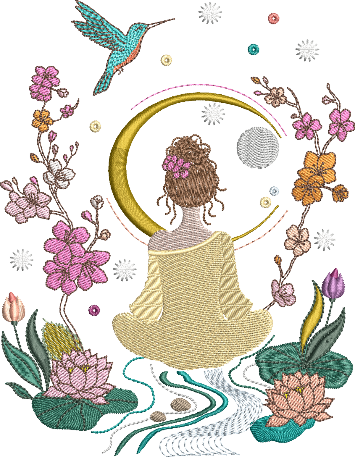 Méditation au Jardin des Songes – Motif de Broderie Machine – 8 Tailles