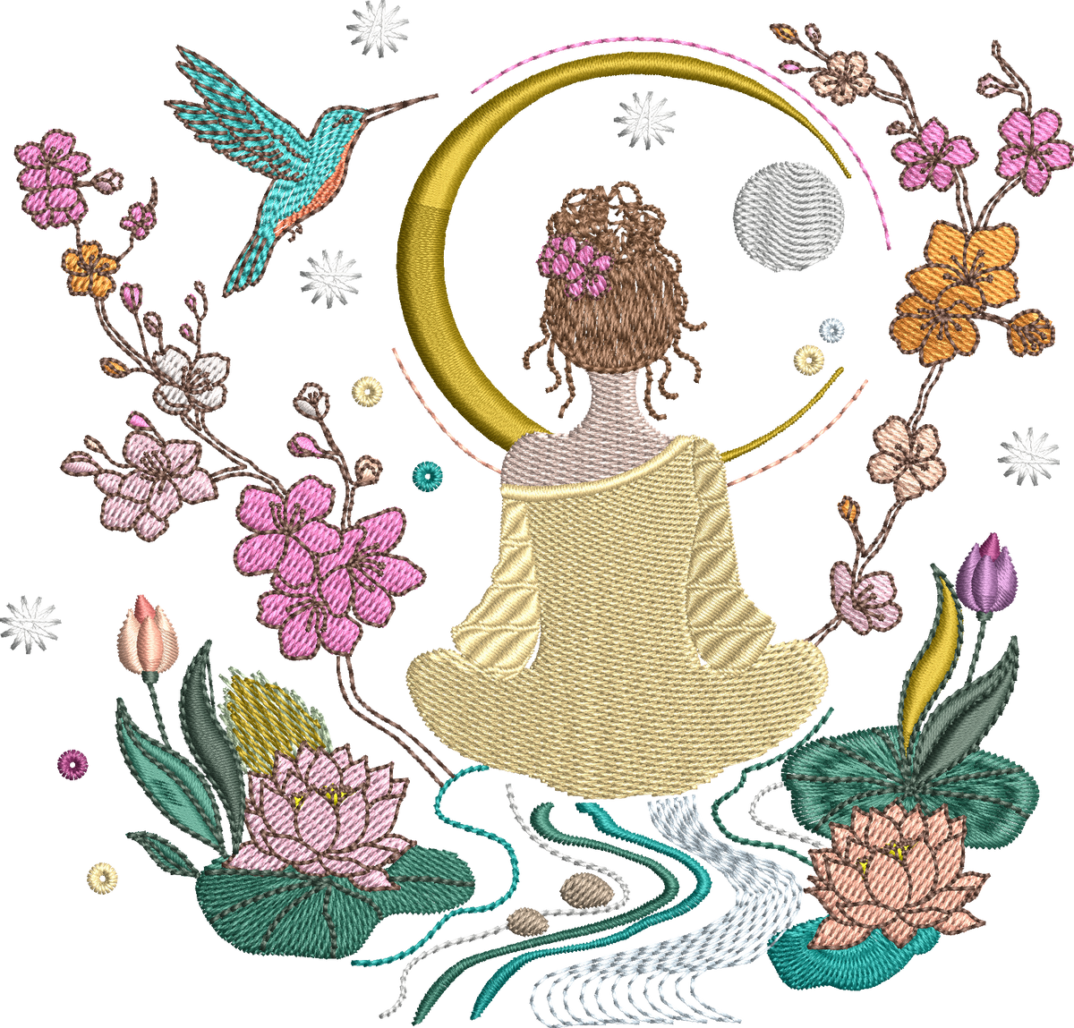 Méditation au Jardin des Songes – Motif de Broderie Machine – 8 Tailles