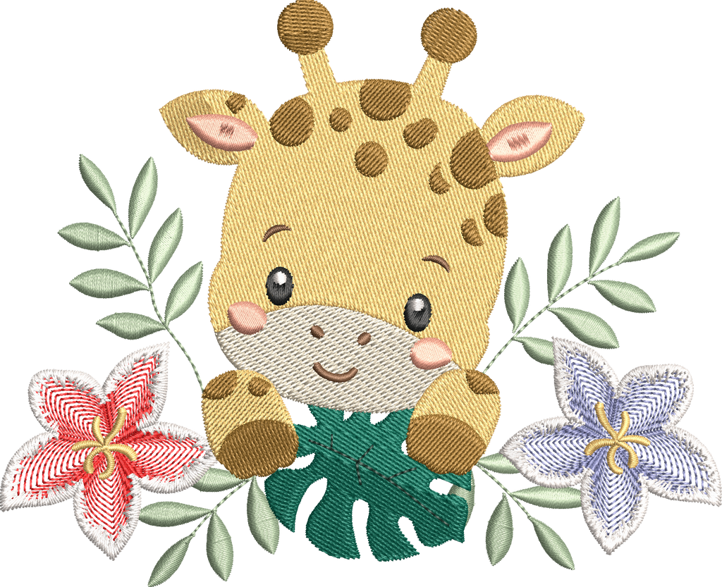Girafe Fleurie – Motif de Broderie Machine – 3 Tailles