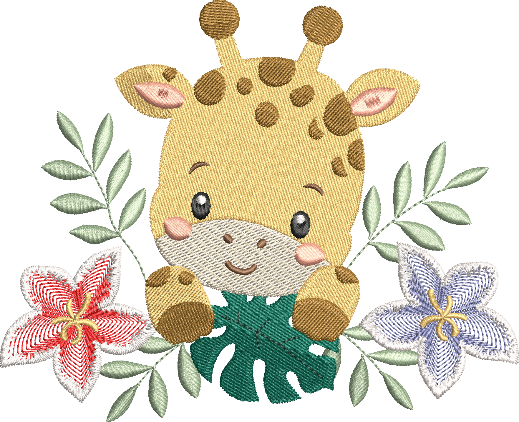 Girafe Fleurie – Motif de Broderie Machine – 3 Tailles