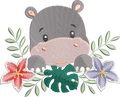 Hippopotame Fleuri Tropical – Motif de Broderie Machine – 3 Tailles