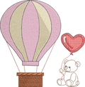 Montgolfière & Nounours au Ballon Cœur | Motif Broderie Naissance et Baptême
