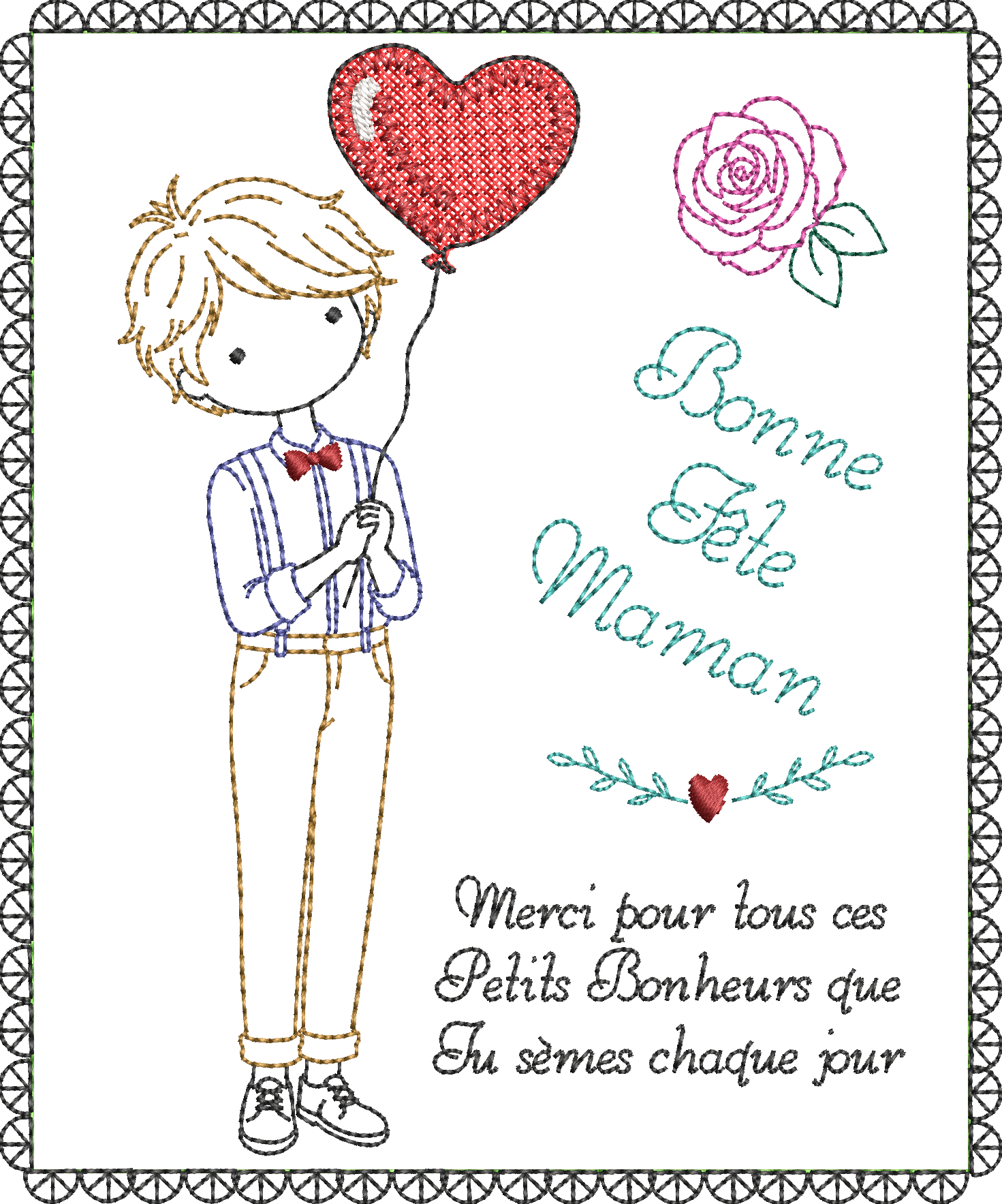 Carte ITH Bonne Fête Maman Garçon – Fichier Broderie 10x10 ou 15x15