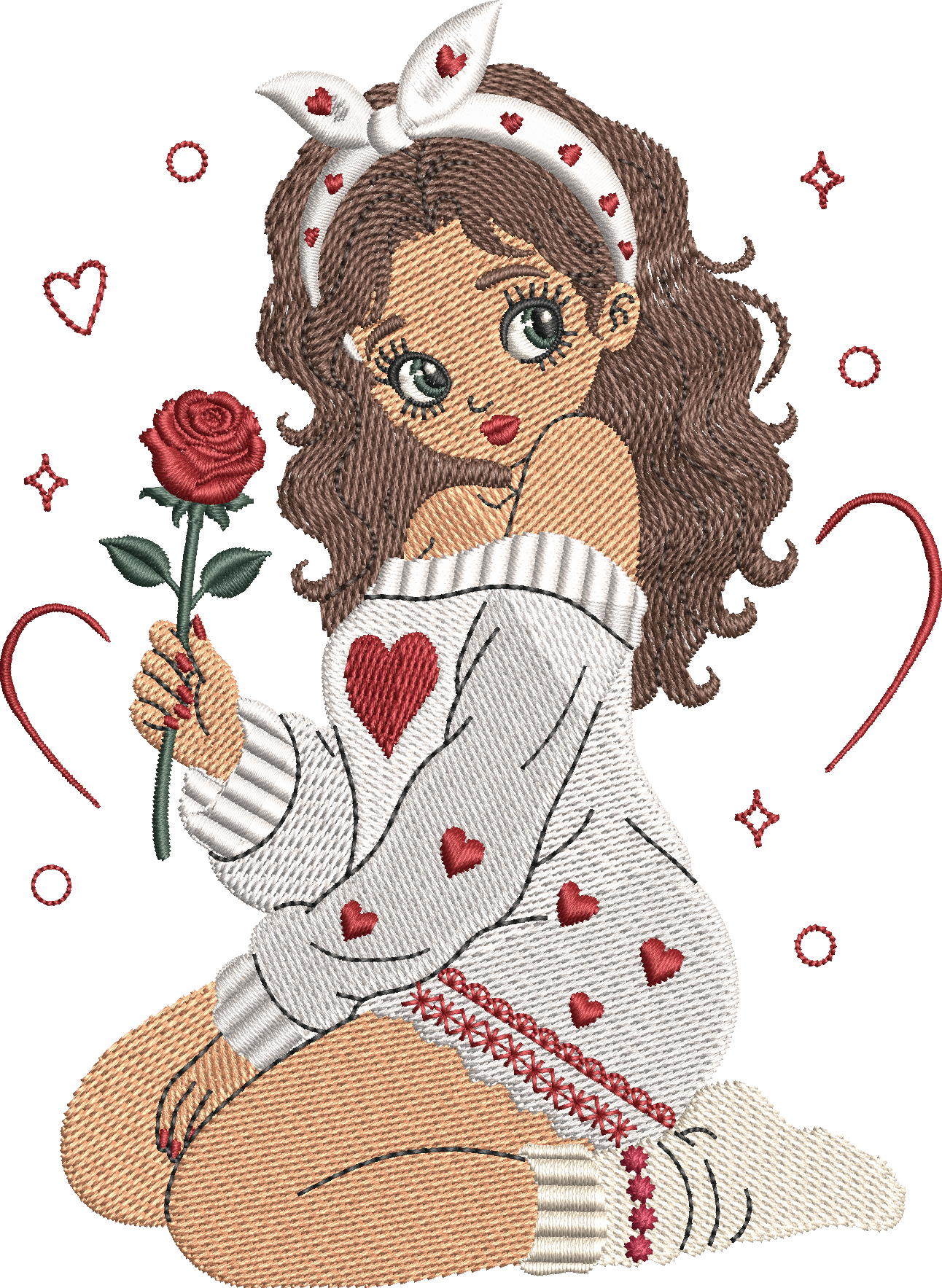 Rosie Valentine - Fichier Broderie - Format 10x10 - 15x15 - 18x13 - Pack 3 Tailles
