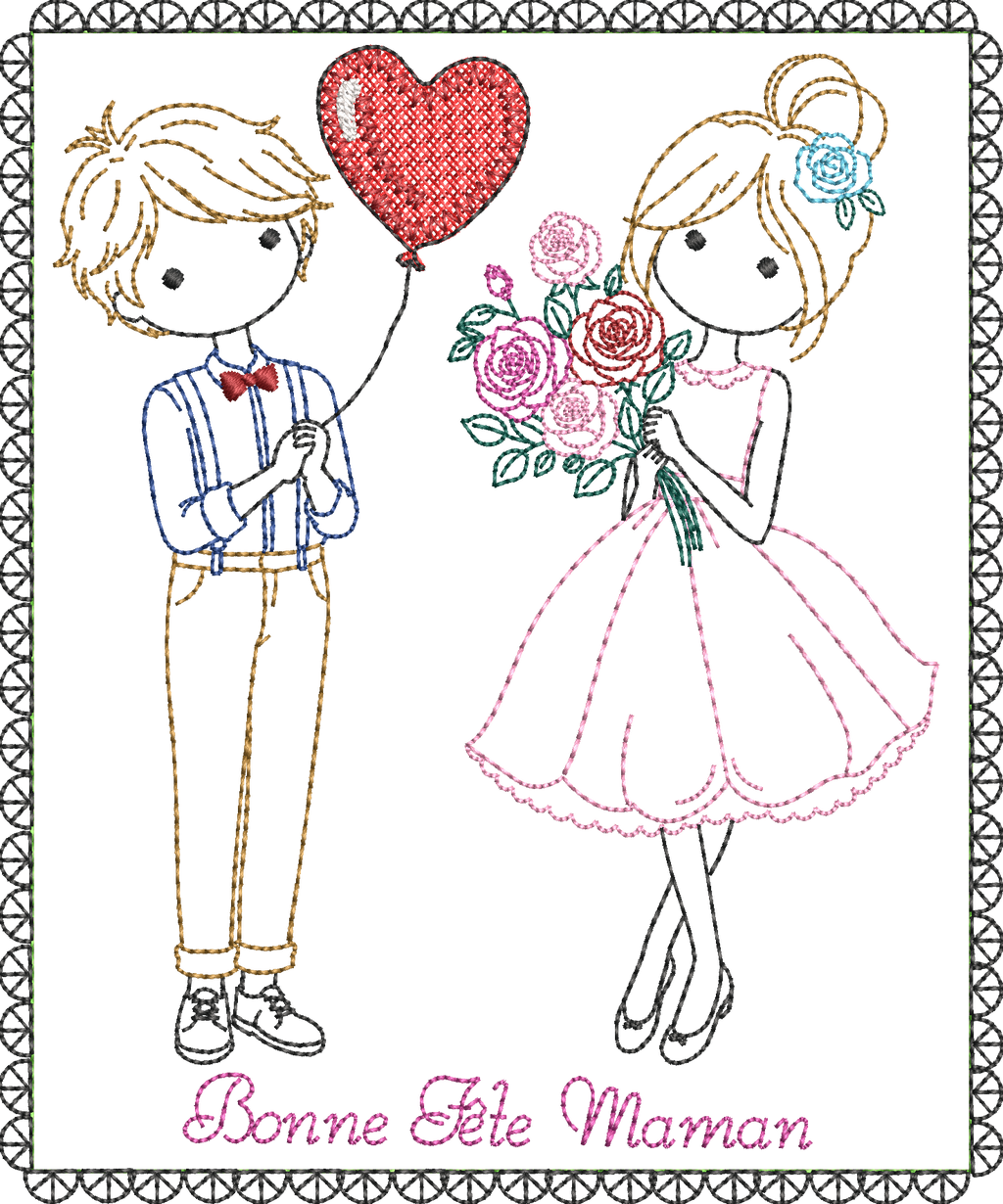 Carte ITH Bonne Fête Maman Fille & Garcon – Fichier Broderie 15x15