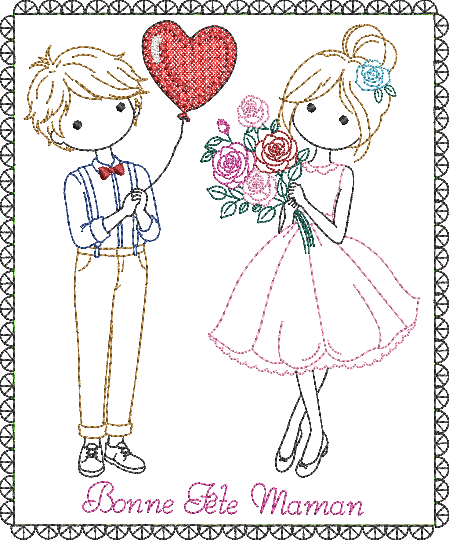 Carte ITH Bonne Fête Maman Fille & Garcon – Fichier Broderie 15x15