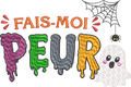 Fais-moi Peur – motif de broderie machine Halloween avec fantôme, lettrage coloré, toile et araignée